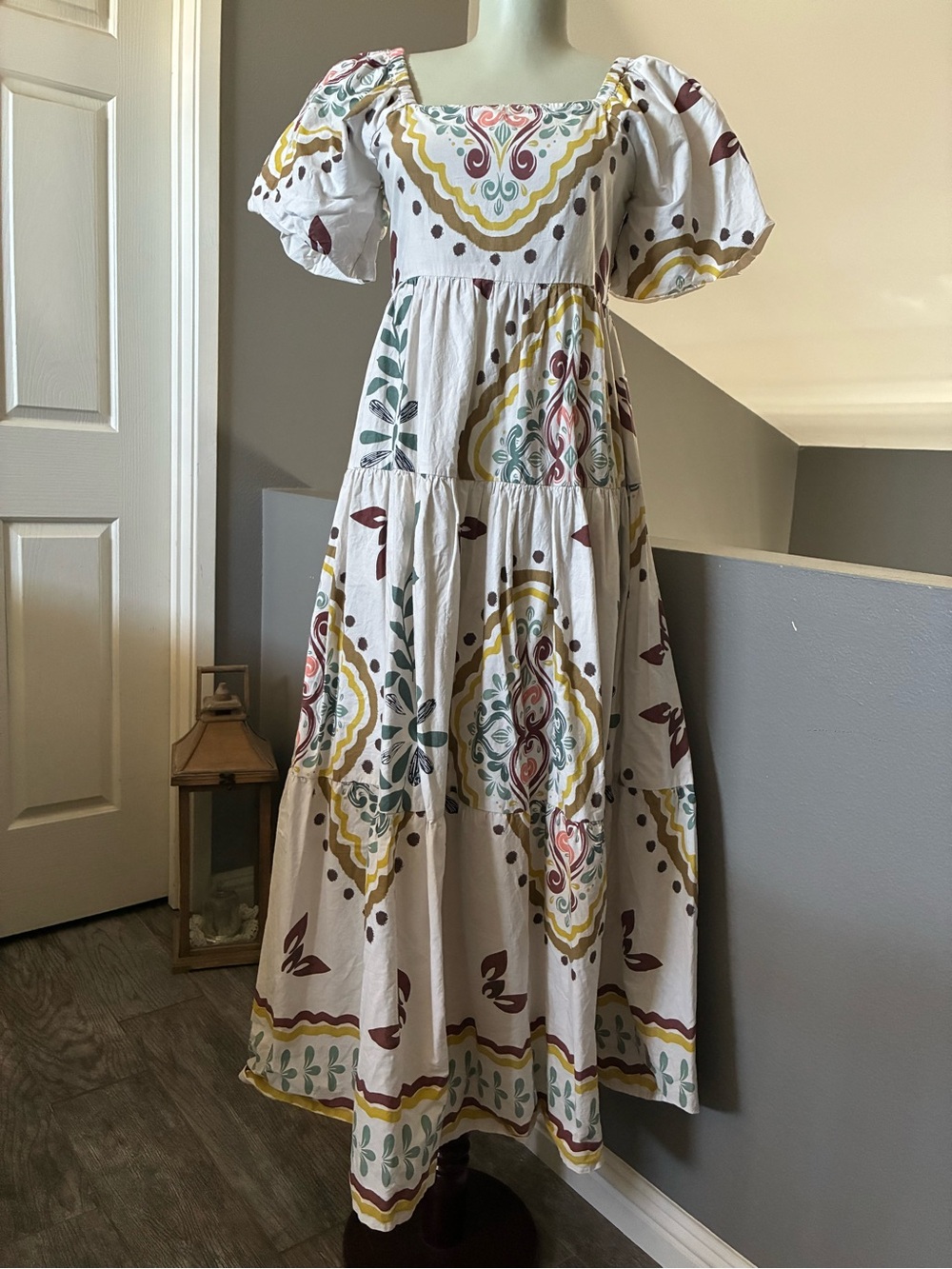 Meadow Rhodes Boho Paisley Print Tiered Maxi Dress Medium
